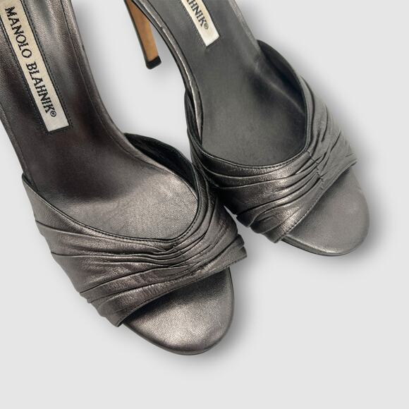 Manolo Blahnik Leather D’Orsay Peep Toe Heels Women’s Size 37.5 / 7.5 - Picture 3 of 9